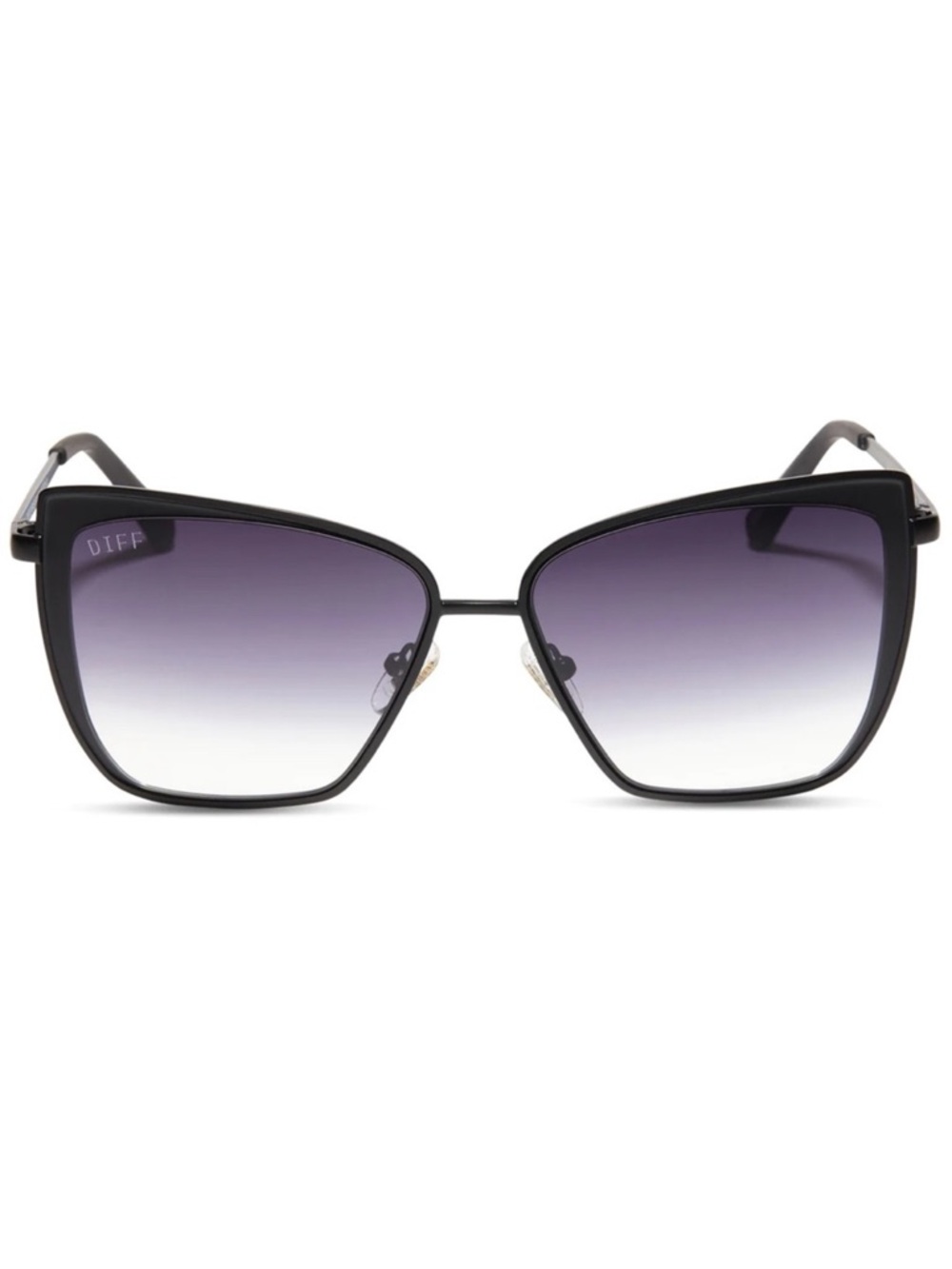 DIFF Grace Sunglasses Matte Black Frame Grey Gradient Lens Sharp Cat Eye NWT
